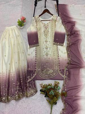 Multicolor faux georgette embroidered palazzo set 2