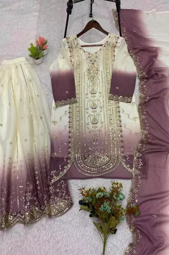 Multicolor faux georgette embroidered palazzo set