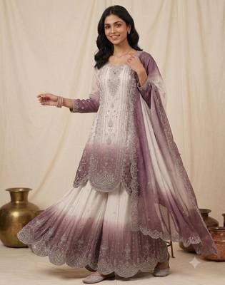 Multicolor faux georgette embroidered palazzo set 3