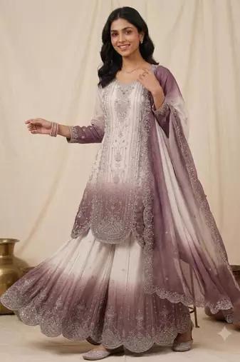 Multicolor faux georgette embroidered palazzo set