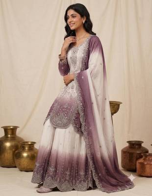 Multicolor faux georgette embroidered palazzo set 4