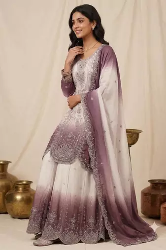 Multicolor faux georgette embroidered palazzo set
