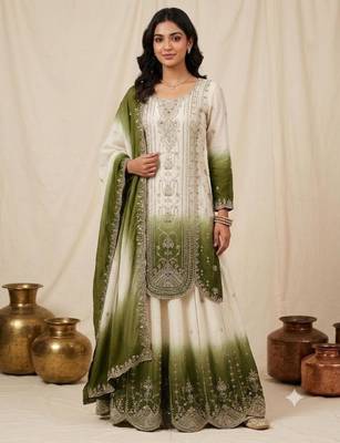 Multicolor faux georgette embroidered palazzo set 1