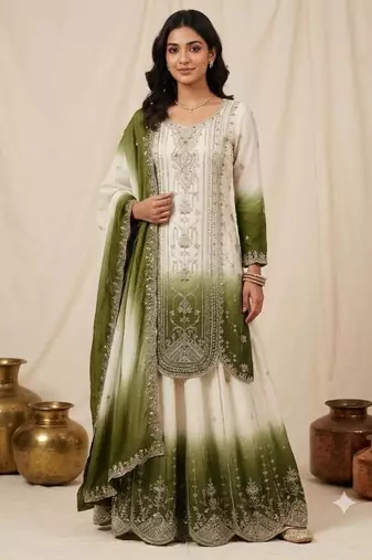 Multicolor faux georgette embroidered palazzo set