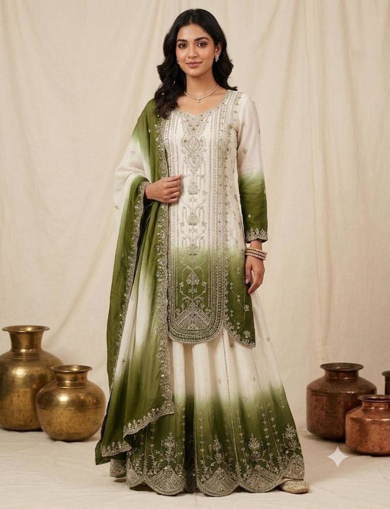 Multicolor faux georgette embroidered palazzo set
