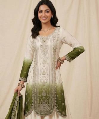Multicolor faux georgette embroidered palazzo set 3