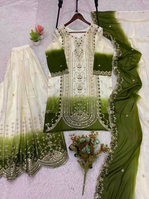 Multicolor faux georgette embroidered palazzo set 4