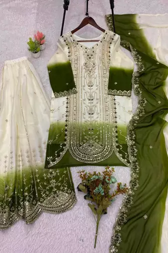 Multicolor faux georgette embroidered palazzo set