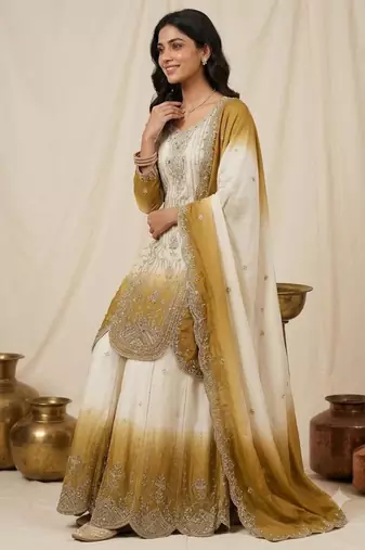 Multicolor faux georgette embroidered palazzo set