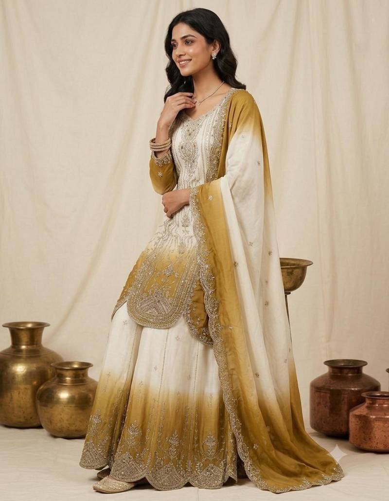 Multicolor faux georgette embroidered palazzo set