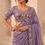 attractive lavender embroidery work with real bits work fendy satin indian wedding saree