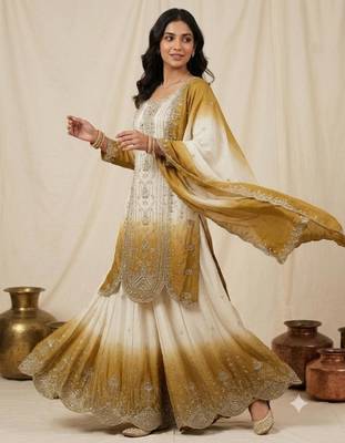 Multicolor faux georgette embroidered palazzo set 2