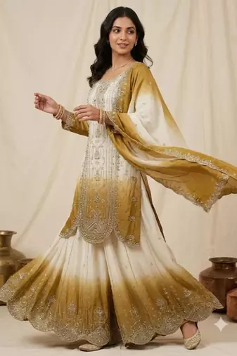 Multicolor faux georgette embroidered palazzo set