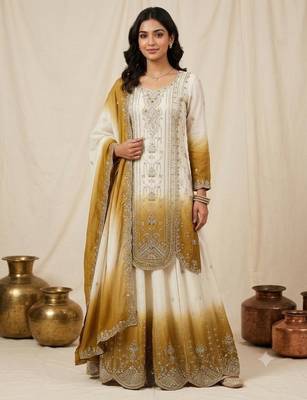 Multicolor faux georgette embroidered palazzo set 3