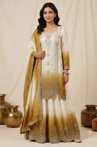 Multicolor faux georgette embroidered palazzo set