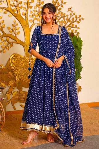 Blue faux georgette embroidered palazzo set