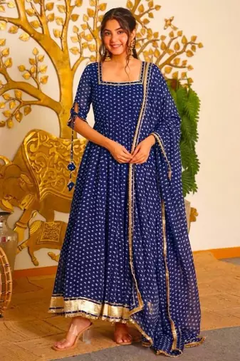 Blue faux georgette embroidered palazzo set