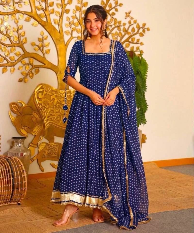 Blue faux georgette embroidered palazzo set