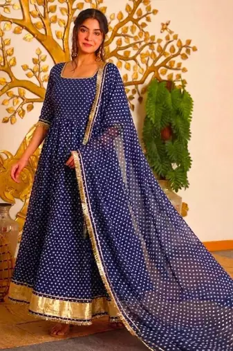 Blue faux georgette embroidered palazzo set