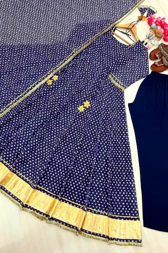 Blue faux georgette embroidered palazzo set