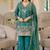 Teal silk blend embroidered palazzo set