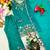 Teal silk blend embroidered palazzo set
