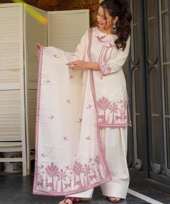 Off-white cotton poly printed farshi salwar set 1