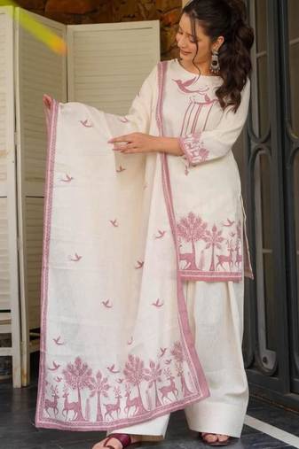 Off-white cotton poly printed farshi salwar set