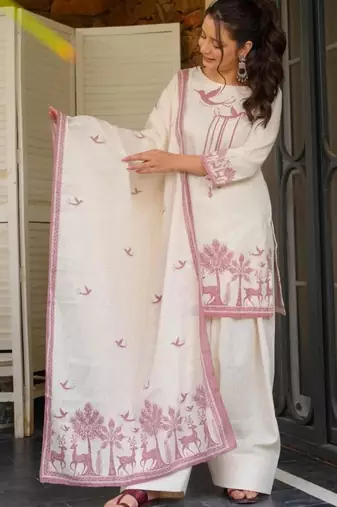 Off-white cotton poly printed farshi salwar set