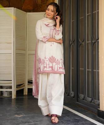 Off-white cotton poly printed farshi salwar set 2