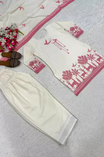 Off-white cotton poly printed farshi salwar set