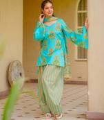 Blue cotton poly printed farshi salwar set