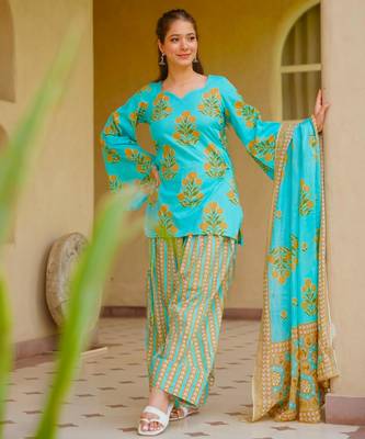 Blue cotton poly printed farshi salwar set 4