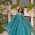 Teal-blue silk blend embroidered anarkali set