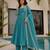 Teal-blue silk blend embroidered anarkali set