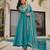Teal-blue silk blend embroidered anarkali set