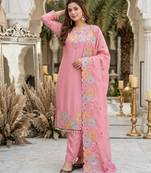 Light-pink silk blend embroidered kurta set
