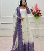 White georgette embroidered flared gown set
