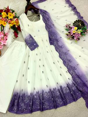 White georgette embroidered flared gown set 2