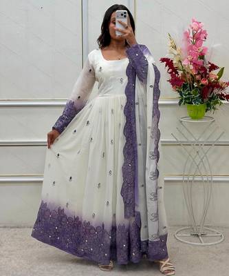 White georgette embroidered flared gown set 3