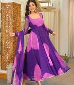 Multicolor faux georgette printed flared gown set