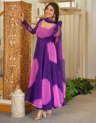 Multicolor faux georgette printed flared gown set 2