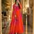 Orange faux georgette printed flared gown set