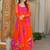 Orange faux georgette printed flared gown set