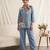 Blue cotton poly embroidered kurta set