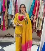 Yellow silk blend embroidered palazzo set