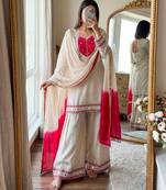 White silk blend embroidered palazzo set
