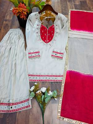 White silk blend embroidered palazzo set 2