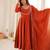 Dark-orange silk blend embroidered flared gown set