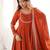Dark-orange silk blend embroidered flared gown set